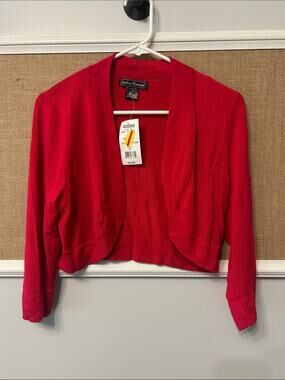 Jessica Howard Red Cropped Open-Front Cardigan